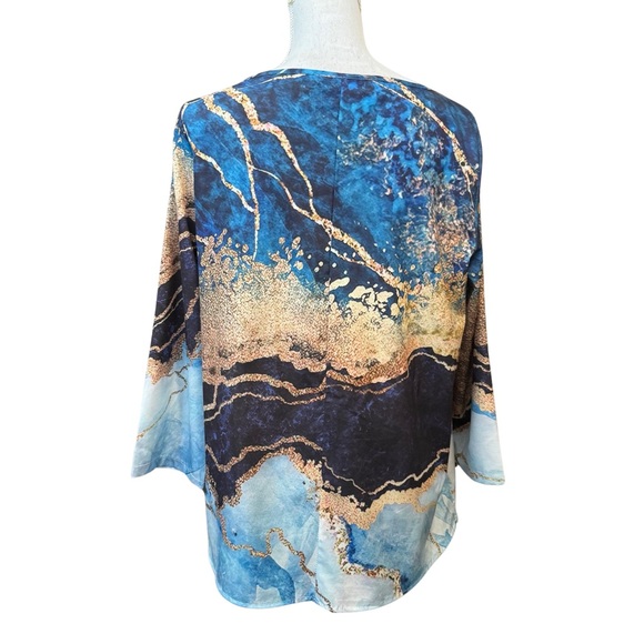 Misslook vintage blue and gold tunic with asymmetrical hem. Medium - Picture 4 of 10